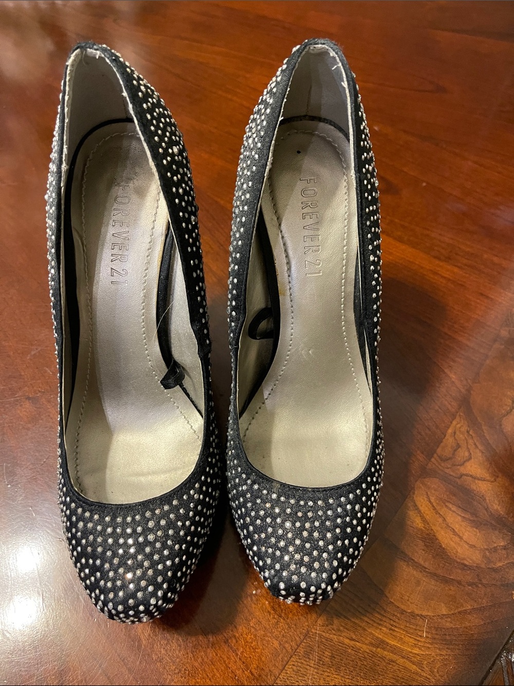 Forever 21 Black Crystal-Embellished Pointed Pumps